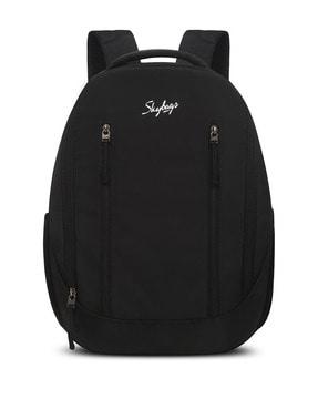 men typographic print laptop backpack with zip closure