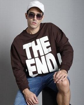 men typographic print loose fit crew-neck sweatshirt