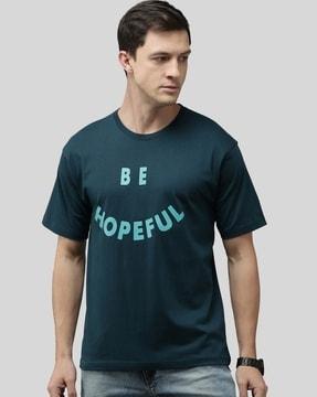 men typographic print loose fit crew-neck t-shirt