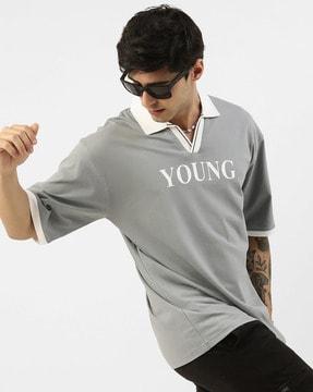 men typographic print oversized fit polo t-shirt