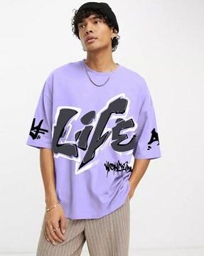 men typographic print oversized fit round-neck t-shirt