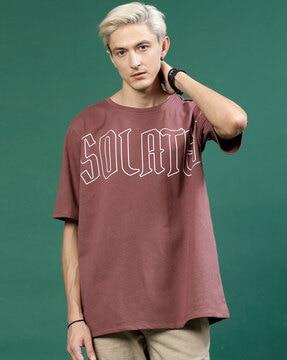 men typographic print oversized fit round-neck t-shirt