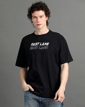 men typographic print oversized fit round-neck t-shirt