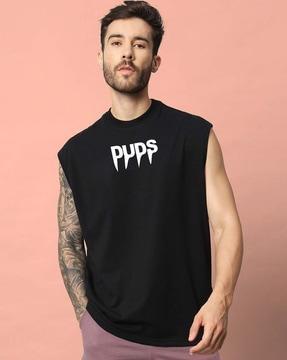 men typographic print oversized fit round-neck t-shirt