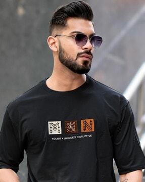 men typographic print oversized fit round-neck t-shirt