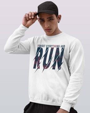 men typographic print regular fit crew-neck sweatshirt