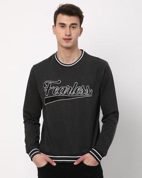 men typographic print regular fit crew-neck sweatshirt