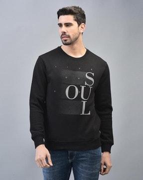 men typographic print regular fit crew-neck sweatshirt