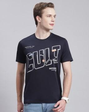 men typographic print regular fit crew-neck t-shirt