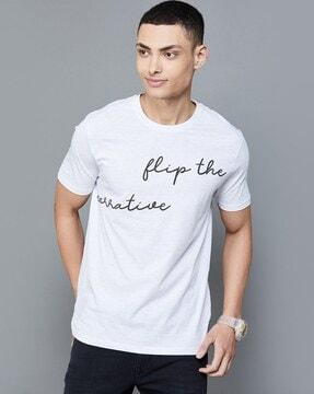 men typographic print regular fit crew-neck t-shirt