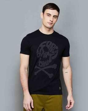 men typographic print regular fit crew-neck t-shirt