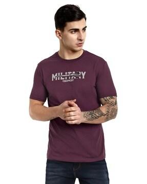 men typographic print regular fit crew-neck t-shirt