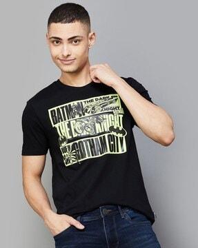 men typographic print regular fit crew-neck t-shirt