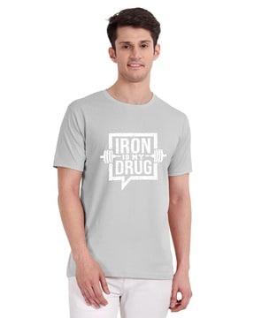 men typographic print regular fit crew-neck t-shirt