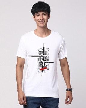 men typographic print regular fit crew-neck t-shirt