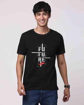 men typographic print regular fit crew-neck t-shirt