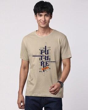 men typographic print regular fit crew-neck t-shirt