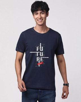 men typographic print regular fit crew-neck t-shirt