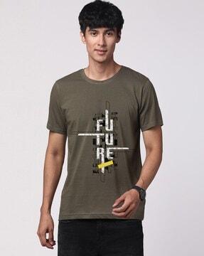 men typographic print regular fit crew-neck t-shirt