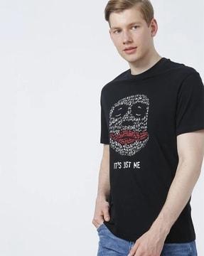 men typographic print regular fit crew-neck t-shirt