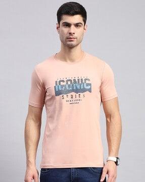 men typographic print regular fit crew-neck t-shirt