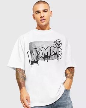 men typographic print regular fit crew-neck t-shirt