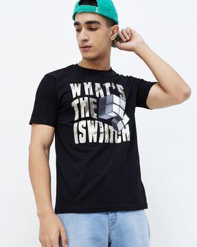 men typographic print regular fit crew-neck t-shirt