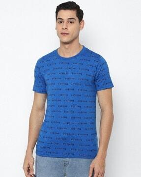 men typographic print regular fit crew-neck t-shirt