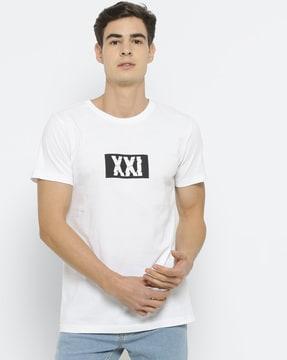 men typographic print regular fit crew-neck t-shirt