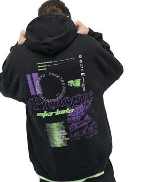 men typographic print regular fit hooded t-shirt