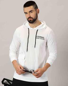 men typographic print regular fit hooded t-shirt