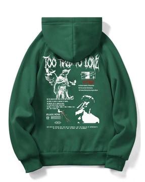 men typographic print regular fit hoodie with kangaroo pocket
