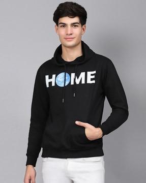 men typographic print regular fit hoodie