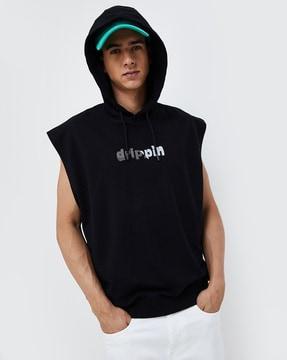 men typographic print regular fit hoodie