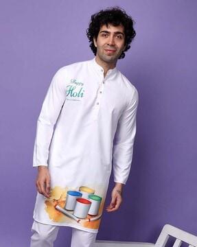 men typographic print regular fit long kurta