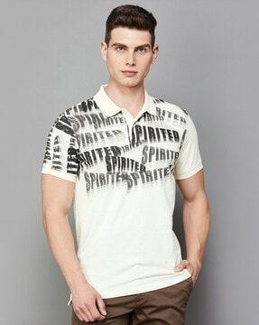 men typographic print regular fit polo t-shirt