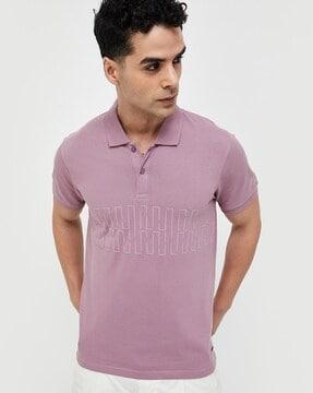 men typographic print regular fit polo t-shirt