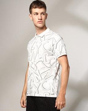 men typographic print regular fit polo t-shirt