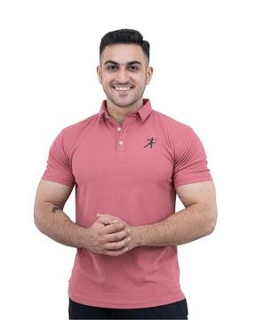 men typographic print regular fit polo t-shirt