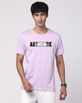 men typographic print regular fit round-neck t-shirt