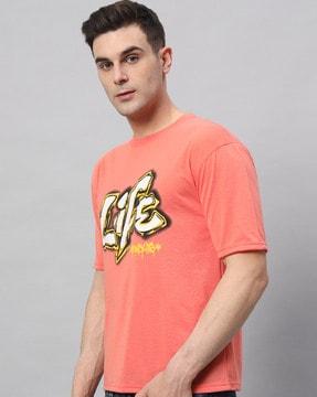 men typographic print regular fit round-neck t-shirt