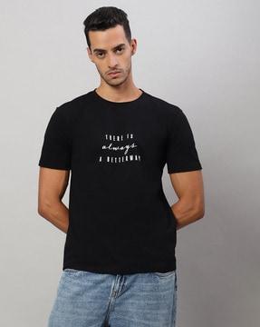 men typographic print regular fit round-neck t-shirt