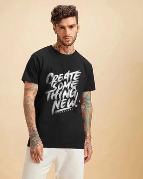 men typographic print regular fit round-neck t-shirt