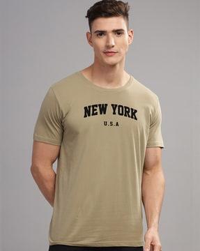 men typographic print regular fit round-neck t-shirt