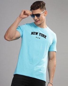 men typographic print regular fit round-neck t-shirt