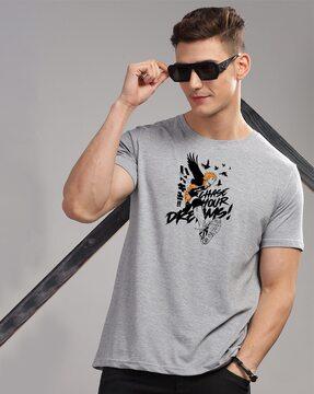 men typographic print regular fit round-neck t-shirt