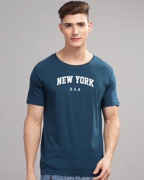 men typographic print regular fit round-neck t-shirt