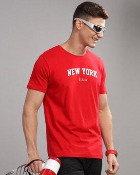 men typographic print regular fit round-neck t-shirt