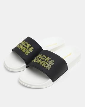 men typographic print round-toe slides