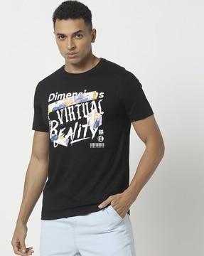 men typographic print slim fit crew-neck t-shirt